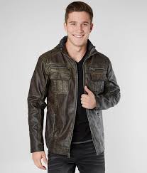 Buckle Black Faux Leather Jacket Men S Coats Jackets In Olive Buckle