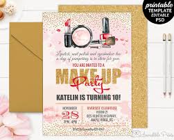 Printable Makeup Party Girl Birthday Invitation Template Makeup Party Invitation Glamou Girls Makeup Party Birthday Invitations Girl 10th Birthday Invitation