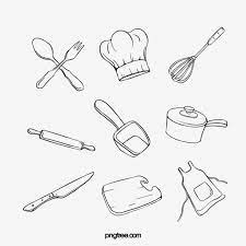 Hand Painted Minimalist Black Line Art Kitchen Utensils Combination Chef Hat Tableware Kitchen Supplies Png Transparent Clipart Image And Psd File For Free D Kitchen Art Baking Logo Design Kitchen Icon