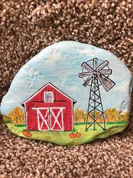 Red Barn Fall Painted Rock Fall Painted Rocks Rock Painting Art Painted Rocks