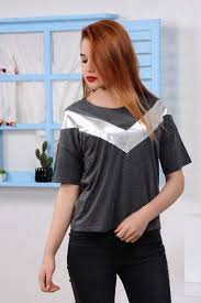 Bayan Tisort Gumus Seritli Fume T Shirt Cool Abiye Style Kadin Stil Kiz Modavigo Bayan Alisveris Dikis Giyim Genc K Stil Kadin Tisort Modelleri