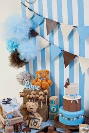 Blue And Brown Teddy Bears Baby Shower Party Ideas Photo 23 Of 24 Baby Bear Baby Shower Bear Baby Shower Theme Baby Boy Shower