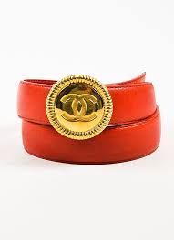 Chanel Red Leather Gold Toned Cc Circle Medallion Buckle Belt Belt Buckles Belt Chanel Belt