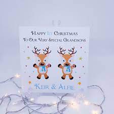 Personalised Boy Twins Christmas Card Handmade 1st Christmas Etsy Twin Christmas Card Birthday Cards For Son Christmas Cards