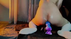Femboy takes huge Bad Dragon dildo from behind