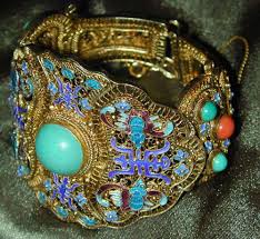 Huge Vintage 1920s Chinese Export Vermeil 925 Silver Gold Wash Enameled Filigree Bracelet Measures Italian Gold Jewelry Clean Gold Jewelry Gold Jewelry Sets