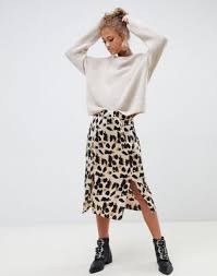 Influence Satin Leopard Print Midi Skirt With Slits Midi Skirt Outfit Winter Midi Skirt Winter Fashion
