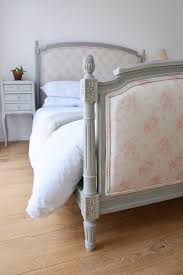 Bespoke Gustavian Double Bed In Your Choice Of Fabric And Paint Show In Peony And Sage Millie Grey Painted Furniture Shabby Chic Furniture Bed
