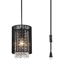 Amazon Com Plug In Chandelier Small Plug In Pendant Light Fixtures Black Chandelier Lighting 1 Light Plug In Hanging Lamp Crystal Pendant Lighting Mini Chandeliers Home Improvement