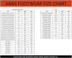 Vans Shoe Size Chart Www Studiozanolla Com