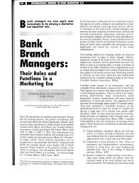 They're responsible for hiring and managing all branch employees the complete career guide to be a bank branch manager: Pdf Bank Branch Managers In A Marketing Era Their Roles And Functions In A Marketing Era