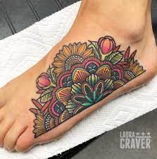 Floral Colorful Mandala Foot Tattoo Mandala Foot Tattoo Foot Tattoo Floral Back Tattoos