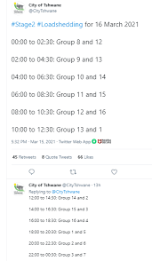 It started 12:00pm thursday, 14 january 2021 and will roll out until sunday, 17 january 2021. Today S Load Shedding Schedules For Gauteng Cape Town Durban 16 March An8rwpina Nea West Africa News