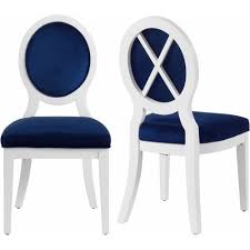 White Glossy Wood Navy Blue Velvet Fabric Dining Chairs Set Of 2 Fabric Dining Chairs Dining Chairs Leather Dining Room Chairs