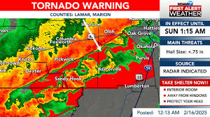 Patrick Bigbie WDAM - 🚨TORNADO WARNING has been issued for Lamar, Marion  County until 2/16 1:15AM. TAKE COVER NOW!! Get into an interior room away  from windows! - For more info, open