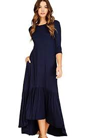 Black 3 4 Sleeve Dress With Pockets Annabelle Women S Round Neck 3 4 Sleeves Ruffle Hi Low Hem Maxi Dresses With Pockets Maxi Dress Dresses Pocket Maxi Dress