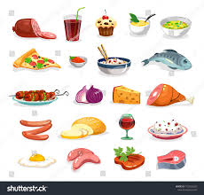 Cartoon Food Icons Set Isolated On White Background Vector Illustration Collection Of Cooked Raw Meals And Drinks Sau Ad Food Icons Raw Food Recipes Food