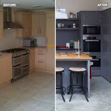 This bright and colorful rental kitchen makeover cost less than $40. Kitchen Makeover With Grey Plain English Units And Concrete Floors