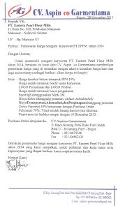 Bersama dengan datangnya surat ini, kami bermaksud untuk memberikan penawaran jasa dari katering kami untuk melakukan kerja sama dengan perusahaan wedding organizer yang bapak pimpin. Penawaran Seragam Kerja 2014 Tato Al Mansyur