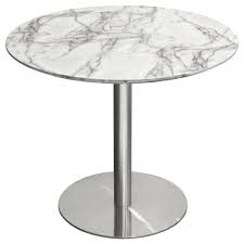 The beautiful round glass top adds a large lightweight design to the modern interior design of living room or kitchen. Stella 36 Round Dining Table W Faux Marble Top And Brushed Silver Metal Base Diamond Sofa Stelladtmasl