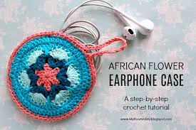 I M So Excited To Share The African Flower Earphone Case Free Pattern With You Today I Delighted Crochet Case Crochet Flower Tutorial Crochet Purse Patterns