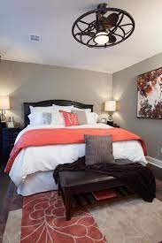 Grey Black And White Bedroom With Coral Accent Small Master Bedroom Master Bedrooms Decor Remodel Bedroom