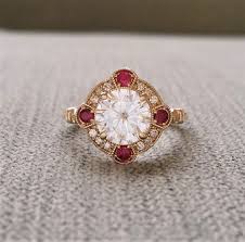 Estate Halo E F Moissanite Ruby Diamond Antique Engagement Ring Victoria Victorian Engagement Rings Antique Engagement Rings Victorian Vintage Engagement Rings