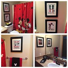 Mickey And Minnie Mouse Bathroom Complete Diy Artwork Shower Curtain From Target Hand Towels And Kids Bathroom Themes Disney Bathroom Minnie Mouse Bathroom
