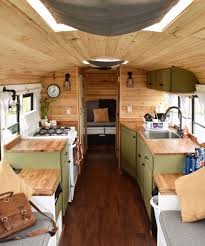 The Kitchen Is Equipped With A Full Size Residential Sink And Countertops That Michael Built From Reclaimed Maple School Bus Camper Bus House School Bus House