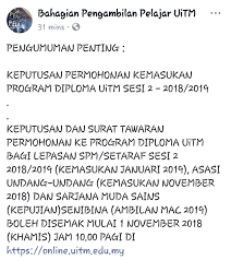 Cara semak tawaran uitm melalui portal pelajar. Uitm Official On Twitter Pengumuman Penting Keputusan Permohonan U Itm Sesi 2 2018 2019 Https T Co Yl0hj3s43v