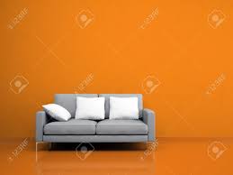 Update a grey country scheme with paisley print Modern Grey Sofa On The Orange Wall Illustration Stock Photo Picture And Royalty Free Image Image 15700457
