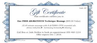 Doterra essential oils, visit us in the clinic to see what we have in stock. Aromatouch Technique Gift Certificate Jade Balden