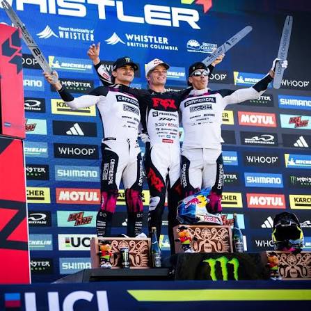Men Elite DHI Podium in Whistler 1️⃣ Asa Vermette 2️⃣ Max  Alran 3️⃣ Amaury Pierron #MTBWorldCup