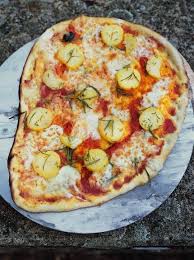 Potatoes Mozzarella Rosemary Thyme And Tomato Pizza Topping Recipe Pizza Recipe Jamie Oliver Food Recipes Rosemary Potatoes