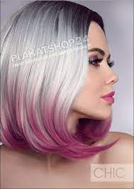 dekoposter fur friseursalon mittellanges graues haar mit farbansatz graue haare haare grau farben leuchtend rote haare