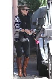 Black And White Striped Top Outfit Brown Boots With Black Leggings Black And White Top Stripes And Scarf Fashion Black And White Tops Sweaters And Leggings