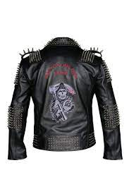 Gorgeous Men Silver Studded Leather Jacket Spike Studded Punk Scull Embroidery Patch At Back Studded Leather Jacket Leather Jacket Studded Leather