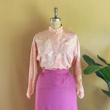 Karina is wearing a size s in the silk set paired with the leather belt off white. Pink Satin Button Up Gem