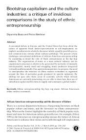 PDF) Bootstrap capitalism and the culture industries: a critique of  invidious comparisons in the study of ethnic entrepreneurship