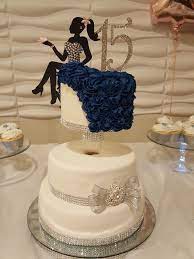 {wink} watch the video instructions here to create a magical birthday cake that is to die for! Quinceanera 15 Birthday Cake With Girl Silhouette And Rhinestones Navy Blue And W 15th Birthday Cakes Birthday Cake Girls Teenager 18th Birthday Cake For Girls