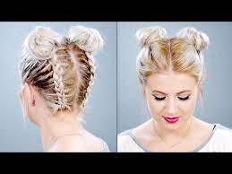 Double Braided Space Buns On Short Hair Milabu Youtube Short Hair Tutorial Braids For Short Hair Short Hair Bun
