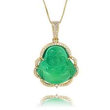 Buddha necklace meaning wearing items bearing the image of buddha can remind us to be like buddha in our daily life. Buddha Pendant Green Jade Necklace Silver Iced Bling Cubic Zirconia Laughing Ebay