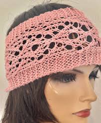 Hand Knits 2 Love Cotton Headband Bandana Turban Lace Cotton Flower Pearl  Pink