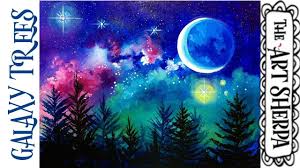 Easy How To Paint And Draw Galaxy Stars Landscape Fan Brush Tree Tricks For Beginners Youtube Galaxy Painting Galaxy Painting Acrylic The Art Sherpa