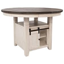 At bridal or baby showers, this table works. Waltham Madison County Adjustable Height Round Dining Table In Vintage White Table Only Nebraska Furniture Mart