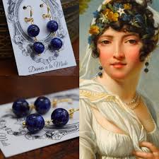Glass Lapis Lazuli Dangle Earrings, 19th Century Earring, Lapis Earring,  Reproduction Jewelry, Regency Jewelry, Historical Jewelry Dark Blue