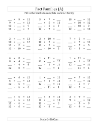 Addition And Subtraction Relationships With Families That Add To 12 A New 2014 04 23 Fact Family Worksheet Family Worksheet Math Fact Worksheets