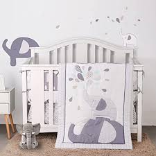 Shop for elephant nursery bedding at bed bath & beyond. Amazon Com Hupo Jungle Elephant Crib Bedding Sets For Baby Boys And Girls Grey White Crib Set Unisex Neutral Decoration 4 Pc Cot Bedding Set With 1 Crib Skirt 1 Quilt 2 Crib Sheet Kitchen Dining
