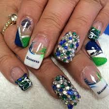 Sb48 Edition Seahawks Nail Art Football Nail Designs Seahawks Nails Design Football Nails