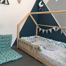 Tour De Lit Tresse Gris Clair Menthe Et Blanc Monlitcabane En 2020 Lit Cabane Idee Deco Maison Chambre Bebe